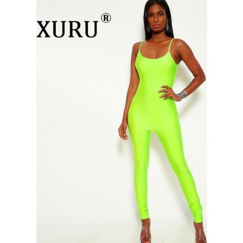 XURU summer new womens jumpsuit solid color sexy tight backless sling long jumpsuit