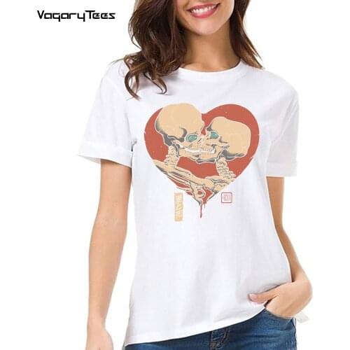 New summer women sweetheart skull Casual short sleeve Till Death Do Us Part print tshirt White Couples T Shirt streetwear tee