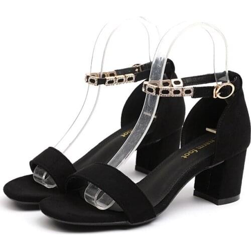 2020 Women Shoes Flock Pointed Toe Pumps Rhinestone Buckle metal 5CM Fine High Heels Dress Boat Wedding Shoes