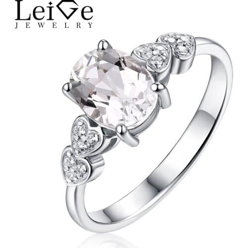 Leige Jewelry Morganite Ring for Women Silver 925 Fine Jewelry Natural Pink Morganite Engagement Wedding Rings Oval Cut Gemstone