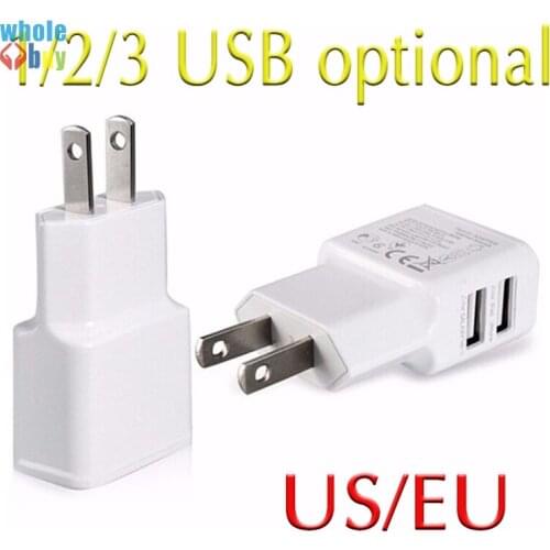 100pcs Universal EU/US Plug 5V 2A Dual Ports 2 USB Adapter Usb Wall Travel Charger Adapter For Samsung HTC iPhone Mobilephone