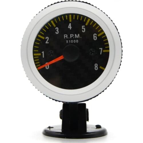 2" 52mm Auto Car Tachometer gauge analog Carbon Fibre Face 0-8000 RPM White Background Light