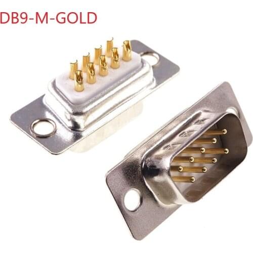 2Pcs D-SUB 9 Position Connector DB9 Plug Male Pins Solder Wire Adapter Series Port 9 Pin Gold Plate Machined Pins High End
