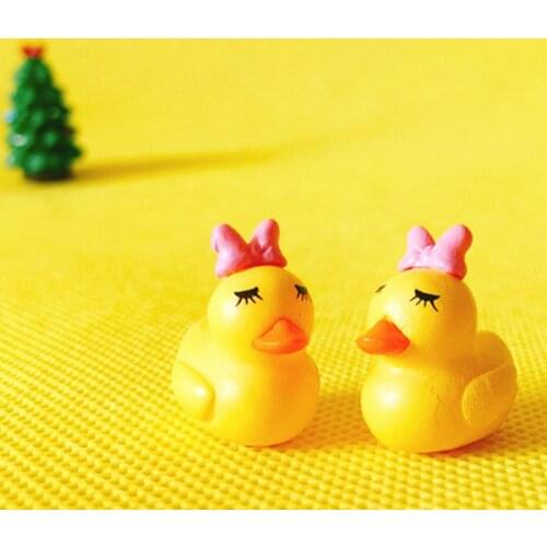 2 pcs duck with bow/miniature/lovely cute/fairy garden gnome/moss terrarium decor/crafts/bonsai/diy doll house figurine/supplies