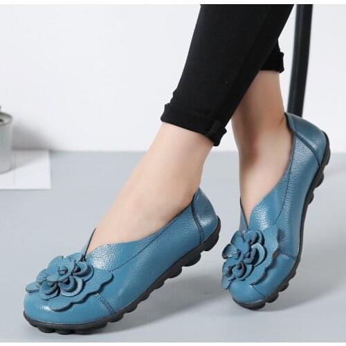 2021 Fashion Flower Women Flats Spring Autumn Woman Loafers Genuine Leather Female Shoes Slip On Ballet Womens Shoe Size 35-44