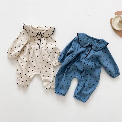 2021 Spring Korean Style Corduroy Newborn Baby Girls Printed Rompers Toddlers Kids Clothes Long Sleeve Infants Jumpsuits