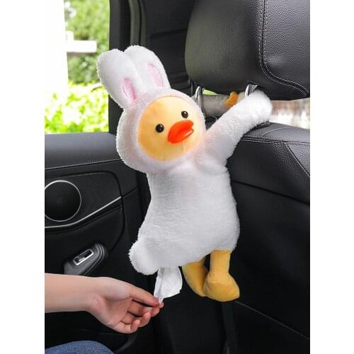 2021 New Cartoon Plush Ear Duck Cute Car Armest Box Seat Back Multfunctional Car Tissue Towel Box Bag
