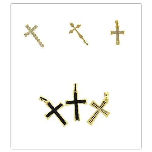 3pcs 2021 Hip Hop Bling CZ Big Cross Pave Cubic Zirconia Gold Color Pendants Charm DIY Material Jewelry Findings For Jewelry