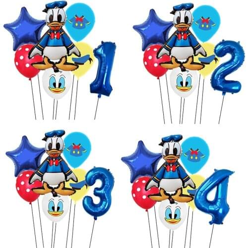 7Pcs Disney Donald Duck Helium Balloons Star Number Balloons Birthday Balloons Baby Shower Kids Birthday Party Supplies