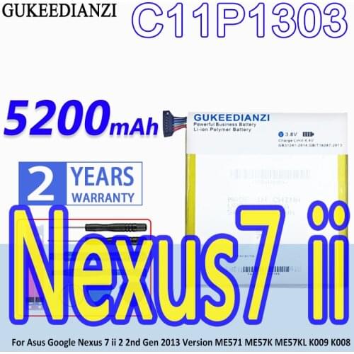 GUKEEDIANZI Battery C11P1303 5200mAh For Asus Google Nexus 7 ii 2 2nd Gen 2013 Version ME571 ME57K ME57KL K009 K008 Nexus7