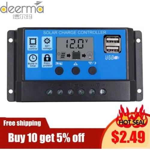 10A/20A/30A Auto Solar Charge Controller PWM Dual USB Output Solar Cell Panel Charger Regulator 12V24V Power HD LCD Display
