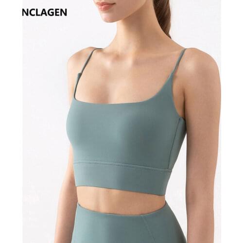 NCLAGEN Yoga Bra High Impact Push-up Crop Top Women Thin Shoulder Strap Gym Camisole Elastic Sexy Fitness Vest Sports Underwear