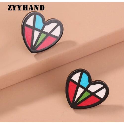 Black-Gun Color Women Heart Stud Earring Multi Colour Vintage Girl Party Engagement Ear Jewellery
