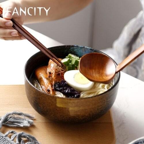 FANCITY Kikyo family retro creative Japanese cuisine ceramic tableware ramen bowl large soup bowl family Bowl Restaurant noodle