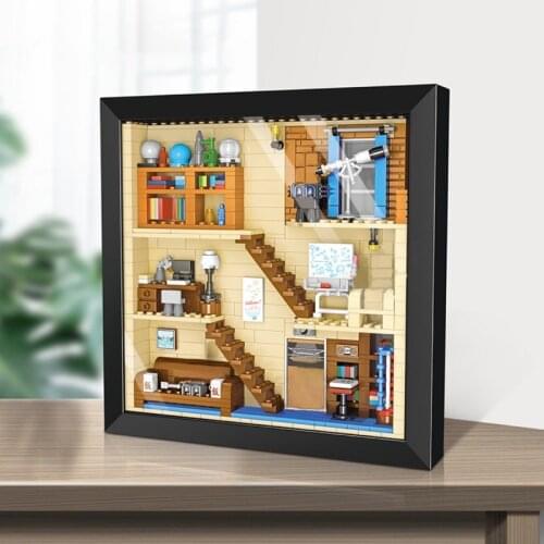 Idea Science Magic School House Min figures Building Block Mural Framed Painting 3D Model Hanging Home Decoration DIY Gift