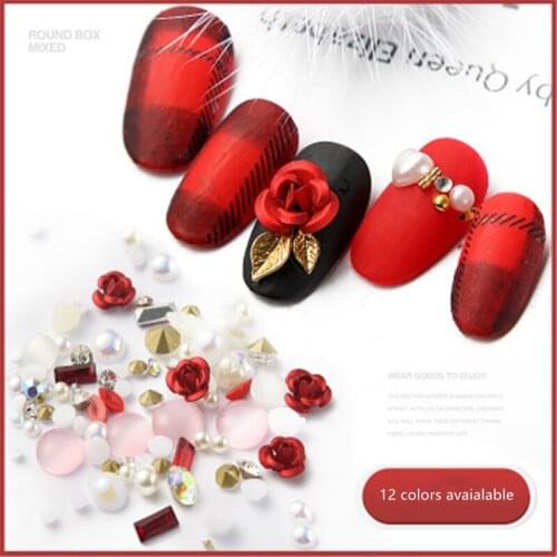 GISLAN 1 Box 3D Rose Various Petal Resin Glazed Flowers Pearl Arylic Nail Art Rhinestone Gems Decorations Manicure DIY Tips