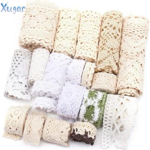 Xugar 2YARDS Apparel Sewing Fabric DIY Ivory Cream Black Trim Cotton Crocheted Lace Fabric Ribbon Handmade Accessories Crafts