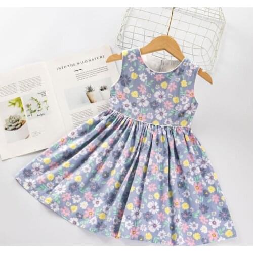 And American childrens European wear 2021 summer new style Sleeveless round collar Fashion flower print baby dress for girls