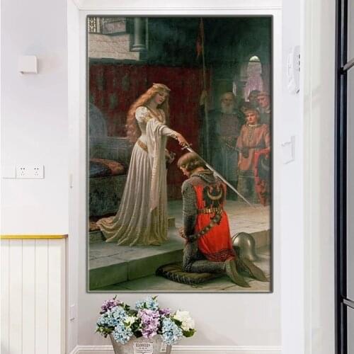 Famous Painting "The Accolade" By Edmund Blair Leighton Posters Printing on Canvas Wall Art Pictures for Living Room No Frame