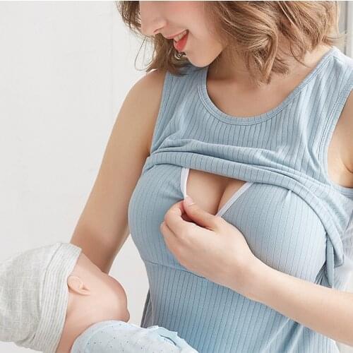 Summer Breastfeeding Top Maternity Clothes Nursing T-Shirt Seamless Camisole Elastic Underwear Sleeveless Sexy Maternity Tops