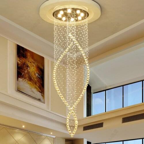 American Modern K9 Crystal Chandeliers LED Lights Luxury Long Spiral Chandelier Villa Hall Living Room Home Indoor Lighting