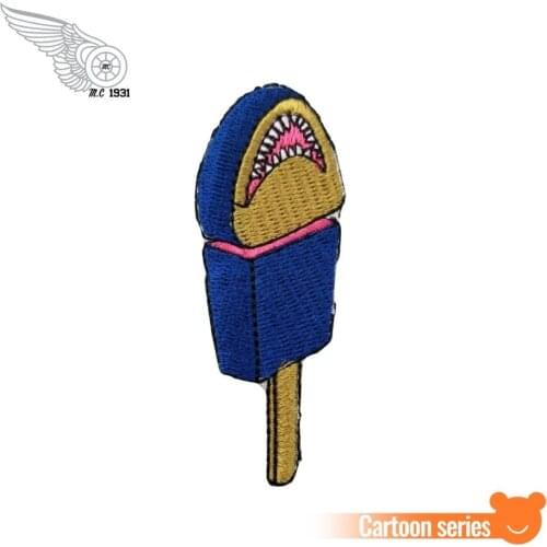 Cartoon Shark Shape Ice-Cream Patch Iron On Kids Cloth Garment Applique Sewing 100% Embroidery for Jacket Customized DIY Design