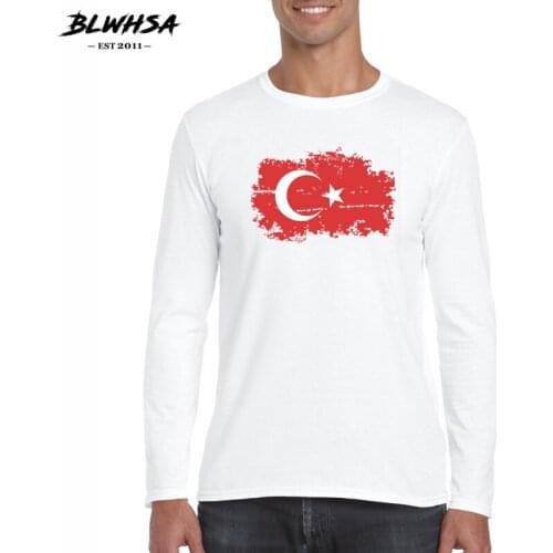 BLWHSA Autumn Mens Long Sleeve T Shirt Turkey Flag Men Long-Sleeved T-Shirt Men Round Neck Fashion Printed Turkey Fans Tee