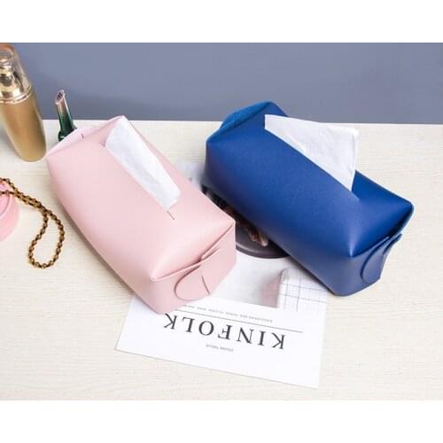 Tissue Box Cover Soft PU Leather Foldable Handkerchief Box Napkin Holder For Living Room Kitchen Desktop Tissue Boxes