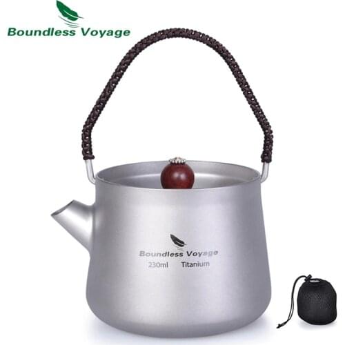 Boundless Voyage Mini Titanium Kettle Cup Set with Filter Anti-scalding Handle Lid Camping Coffee Tea Water Maker 230ml Ti15101B