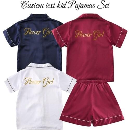 Personalized Custom Flower Girl Children Pajamas Suit Kids Silk Pajamas Set Sleepwear Satin Girls Kid Short Sleeve Pyjamas Set