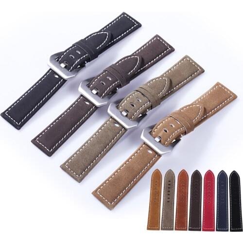 Matte Retro Genuine Watch Band Vintage Wrist Real Leather Strap Belt 18mm 20mm 22mm 24mm Black Brown Coffee Green with pins
