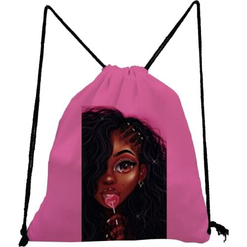 Afro Girls Print Backpack Beautiful Softback Bag Fashion Drawstring Bags Unisex Shoe Bag for School Portable Travel Storage Bag