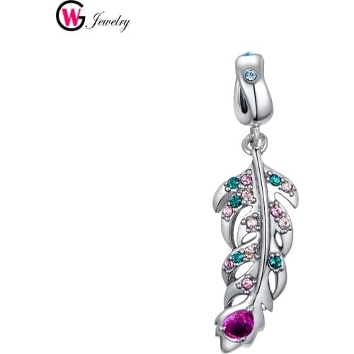 925 Sterling Silver Feather Pendant Bead Charm Fit European Bracelets for Women Gift DIY Jewelry Making