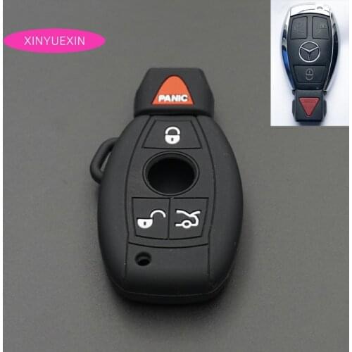 Xinyuexin Silicone Rubber Car Key Cover FOB Case For Benz C E S CL GL ML Smart Key Fob Shell Jacket Bag Car-styling 4Buttons
