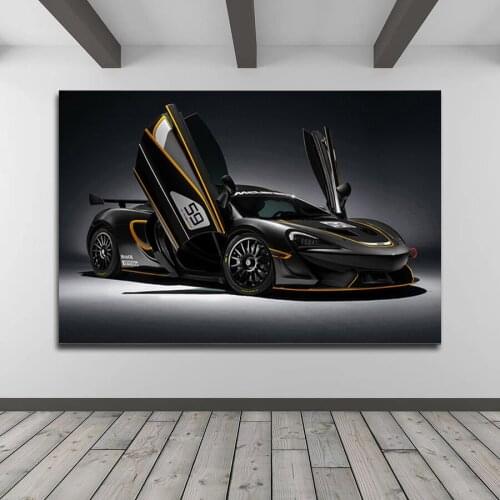 Modern Super Cool Black Gold Rim Sports Car Race Car Posters and Prints Canvas Paintings Wall Art Pictures for Living Room Decor