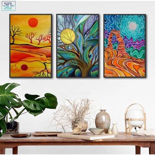 SPLSPL Frameless Abstract Decorative Artwork Picture Watercolor Sunset Canvas Art Print Oil Painting Ornamentation Picture