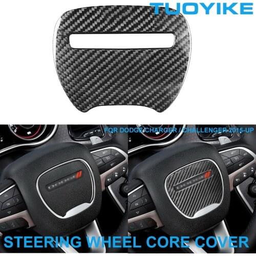 Car Styling Real Dry Carbon Fiber Steering Wheel Core Central Position Trim Cover Sticker For Dodge Charger Challenger 2015-2021
