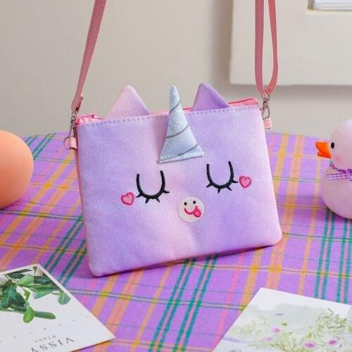Toy Cartoon Unicorn Shoulder Bag Ladies and Girls Square Belt Mobile Wallet Travel Shiny Messenger Bag Coin Purse Gift