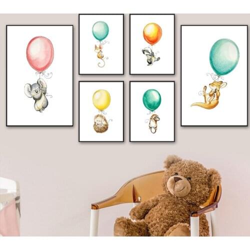 Balloon Hedgehog Platypus Koala Mouse Badger Wall Art Canvas Painting Nordic Posters And Prints Wall Pictures Kids Room Decor