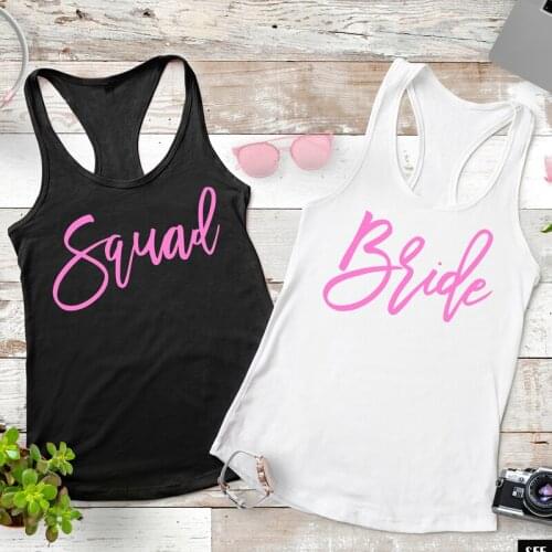 Women Racerback Bride And Squad Bachelorette Party Tank Tops Casual Sleeveless Workout Tank Lady Bridal Party Wedding Gift Shirt