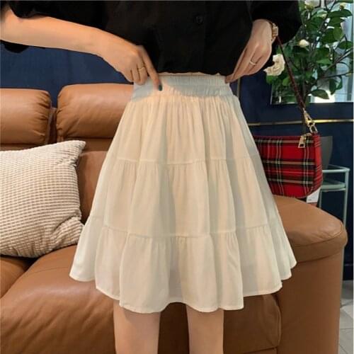 Gothic Black Ruffles Pleated Mini Skirt Womens 2021 Summer Fashion High Waist A-line Korean Style Causal Slim White Short Skirt