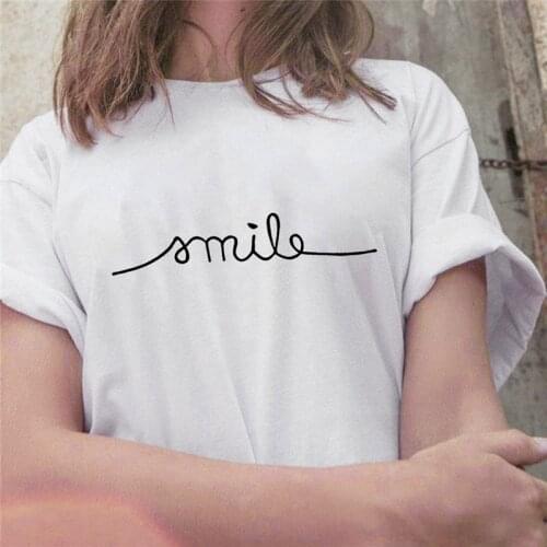 2021 New Womens T-shirt O-neck Short sleeve Tshirt Letters Smile Printed Tshirt Simple Tshirt Summer Casual Tee Shirt Girls