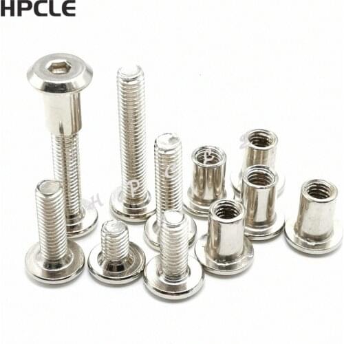 5sets m6*12/15 steel with nickel hex drive male female connector screw kitchen furniture cabinet Childrens bed connectors Bolt
