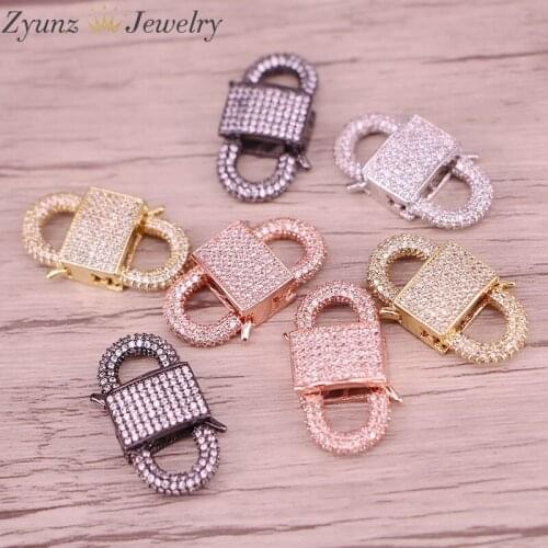 5PCS, Gold/Rose Gold/Black/Silver Color Clear CZ Clasp Component Metal Clasp Lock Shape Jewelry Findings