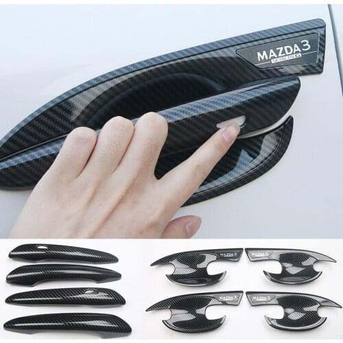 Car Handle Door Bowl Carbon Surface Car Door Anti Scratch Door Handle Sticker for Mazda 3 M3 Sedan 2020 21