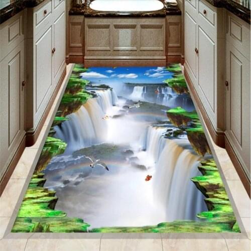 Beibehang Custom 3d wall paper cliff waterfall flying bird murals bathroom kitchen walkway 3D floor paste home decor painting