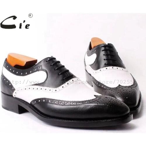 Cie Square Toe Black/White Mixed Colors 100%Genuine Calf Leather Outsole Breathable Flat Goodyear Welted Men Handmade Shoe OX320