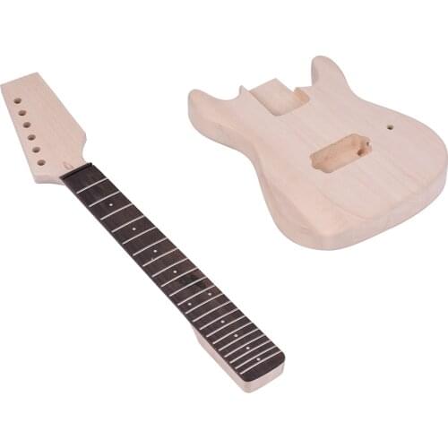 Ammoon ST Style Unfinished DIY Electric Guitar Kit Basswood Body Maple Wood Neck Rosewood Fingerboard with one dual-coil pickup