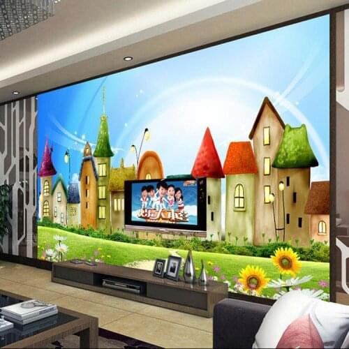 Custom Mural Wallpaper Roll 3D Embossed Non-woven Cartoon House Bright Color Mural Kids Wall Paper Home Decor TV Sofa Backdrop