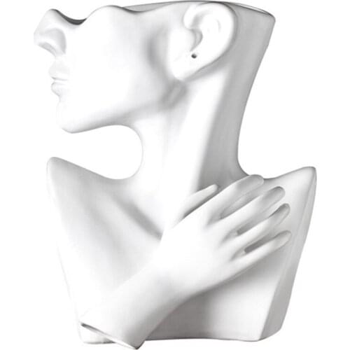 Art Flower Pot Half Body Ceramic Flower Arrangement Container Decor Portrait Sculpture Ornament Succulent Character Vase-ABUX